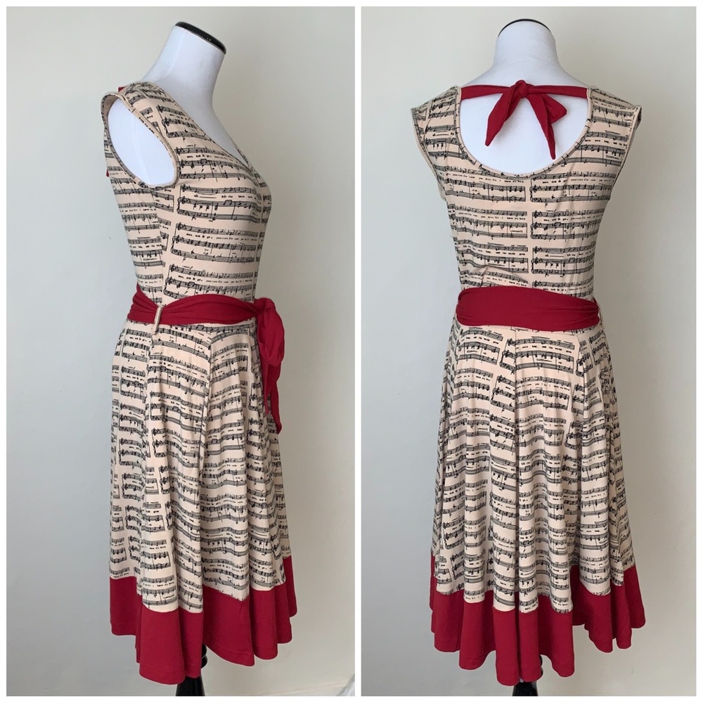 Effie’s Heart Symphony music notes belted tie waist dress women’s size small - Picture 2 of 5